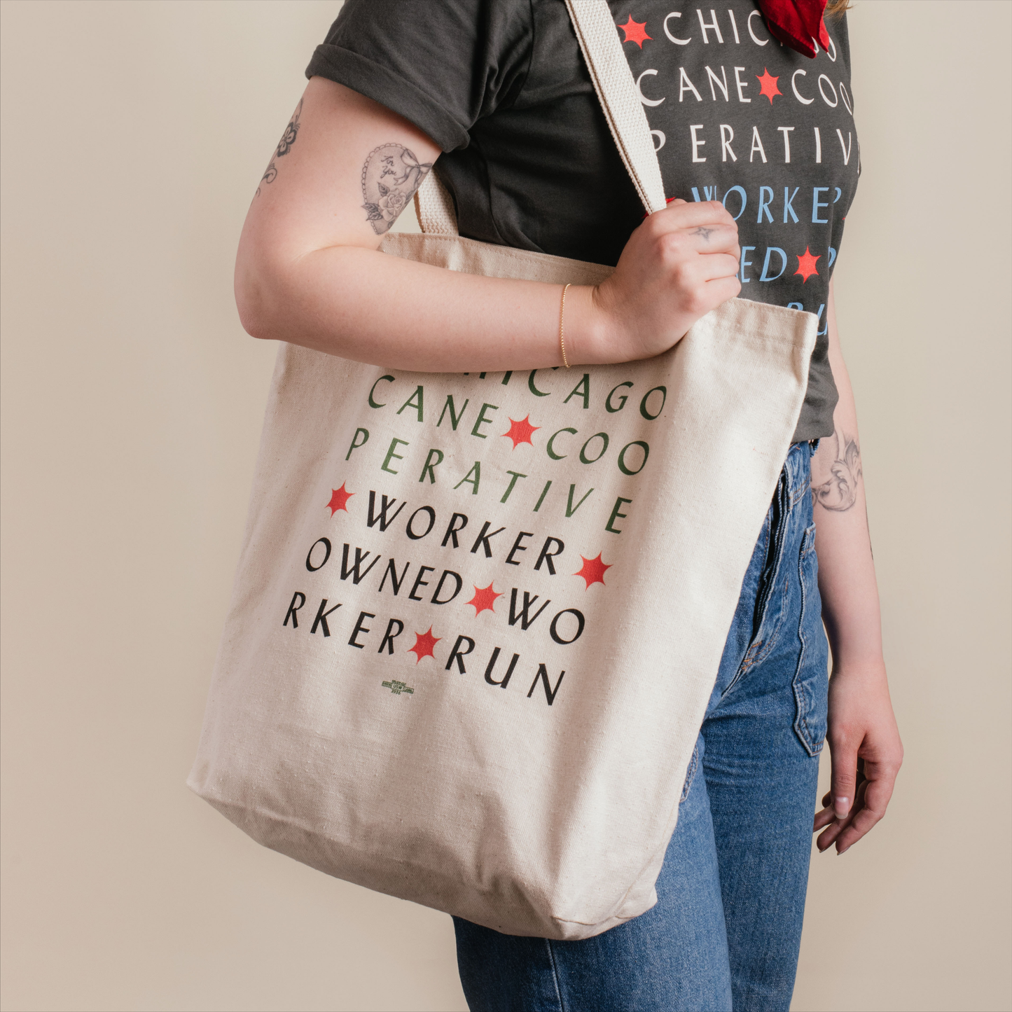 Chicago Cane Block Text Tote
